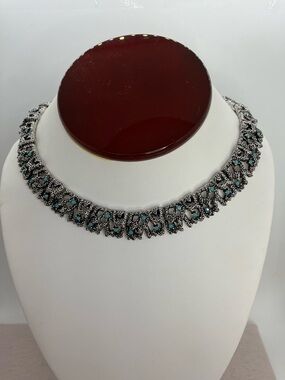 Vtg D’orlan Brutalist Abstract Modernist Blue Stone Silver Tone Collar Necklace